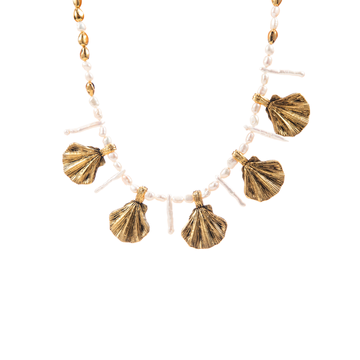 Oceanic Muse Necklace | 24K Gold-Plated Pearl & Shell Statement Piece | Adjustable 45cm Coastal Heirloom