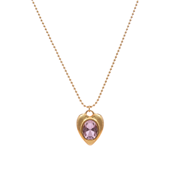 24K Gold-Plated Heart Pendant Necklace with Pink Diamonds | Adjustable 30cm+4.5cm Elegant Chain
