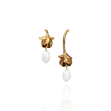 Asymmetric Liquid Rose Pearl Drop Earrings | 24K Gold & Silver Plated Artisan Statement