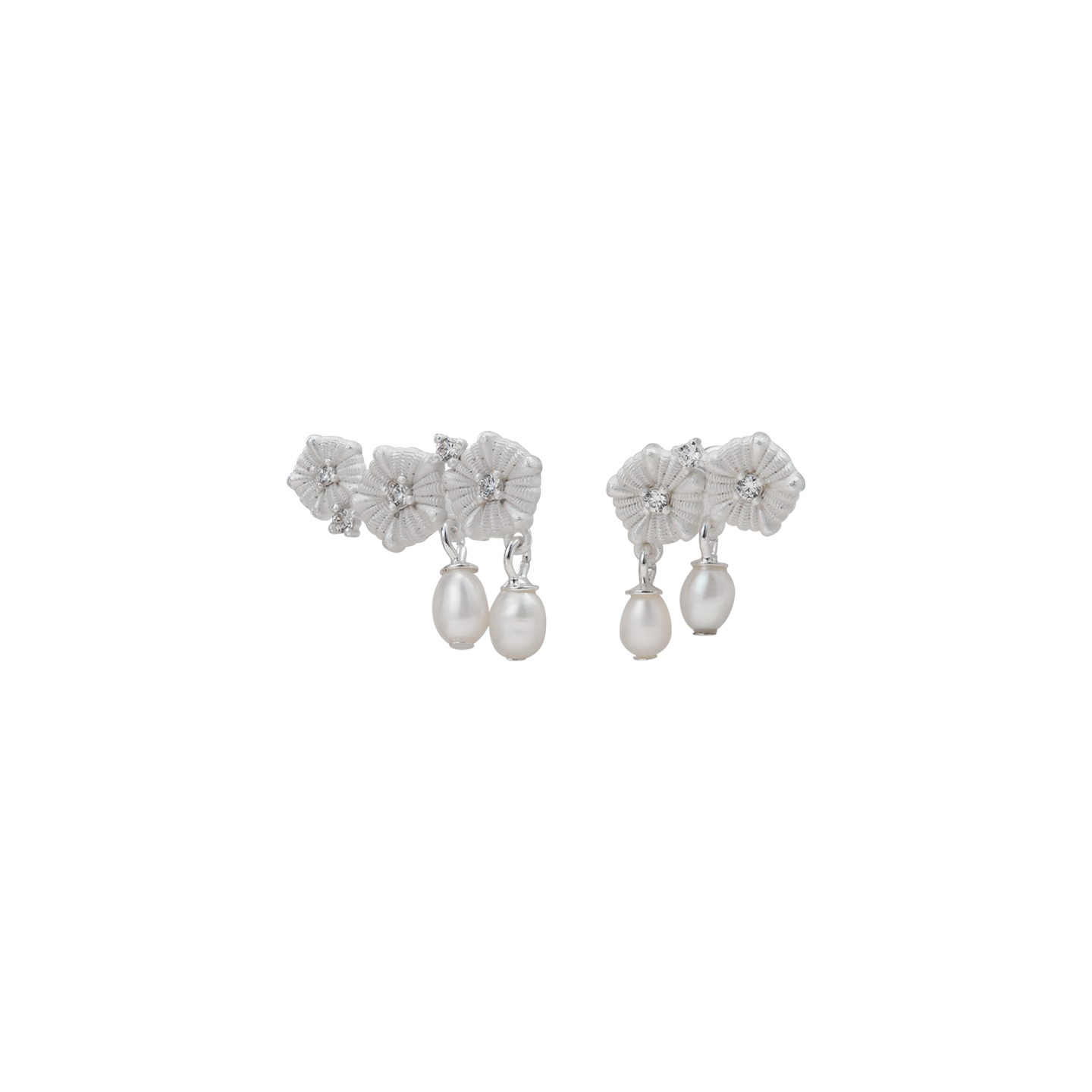 Vintage Asymmetric Silver Blossom Earrings | Handcrafted Floral Design | Lightweight 24K Gold-Plated Brass