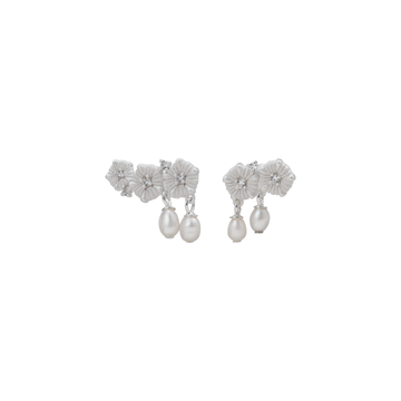 Vintage Asymmetric Silver Blossom Earrings | Handcrafted Floral Design | Lightweight 24K Gold-Plated Brass
