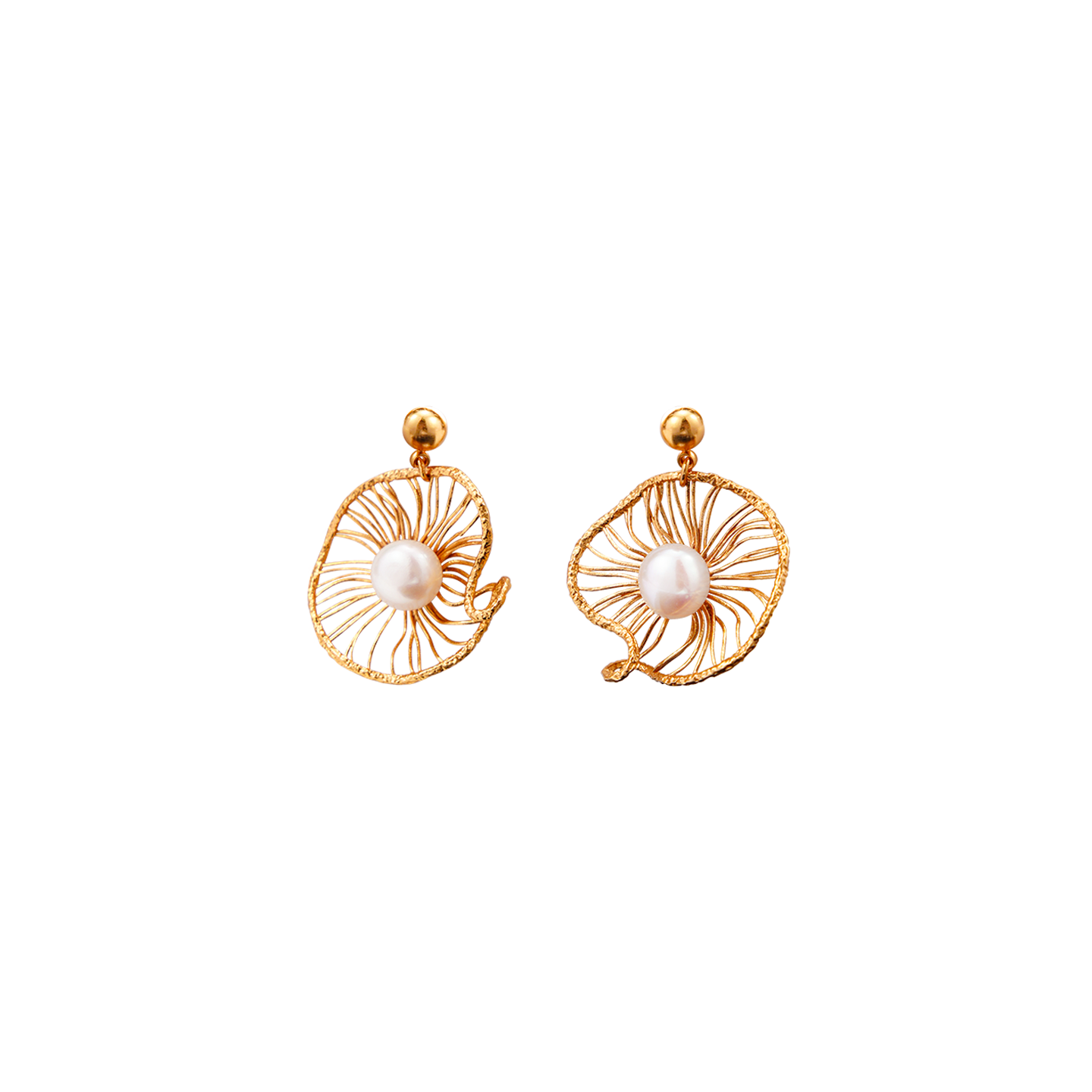 Dreamcatcher Lotus Earrings | Dual-Tone 24K Gold & Silver | Ethereal Pearl & Metal Weave