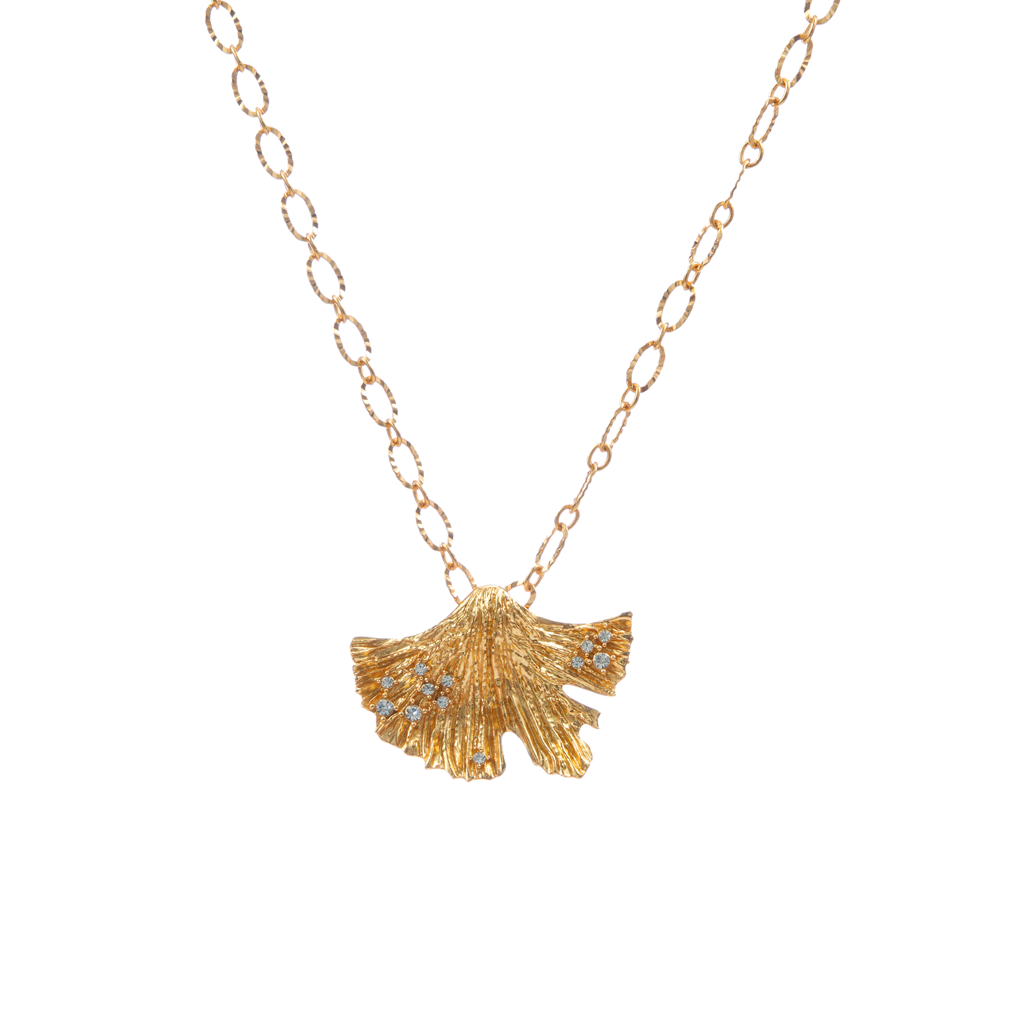 Eternal Ginkgo Leaf Diamond Necklace | 24K Gold-Plated Brass | Adjustable 39cm+6.5cm Chain for Women