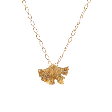 Eternal Ginkgo Leaf Diamond Necklace | 24K Gold-Plated Brass | Adjustable 39cm+6.5cm Chain for Women