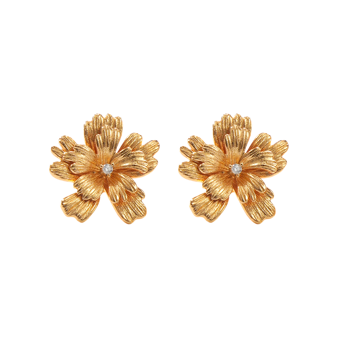 Floral Statement Earrings | 24K Gold-Plated Artisan Blossom Design | Hypoallergenic 925 Silver Posts (2.6cm)