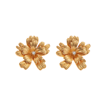 Floral Statement Earrings | 24K Gold-Plated Artisan Blossom Design | Hypoallergenic 925 Silver Posts (2.6cm)