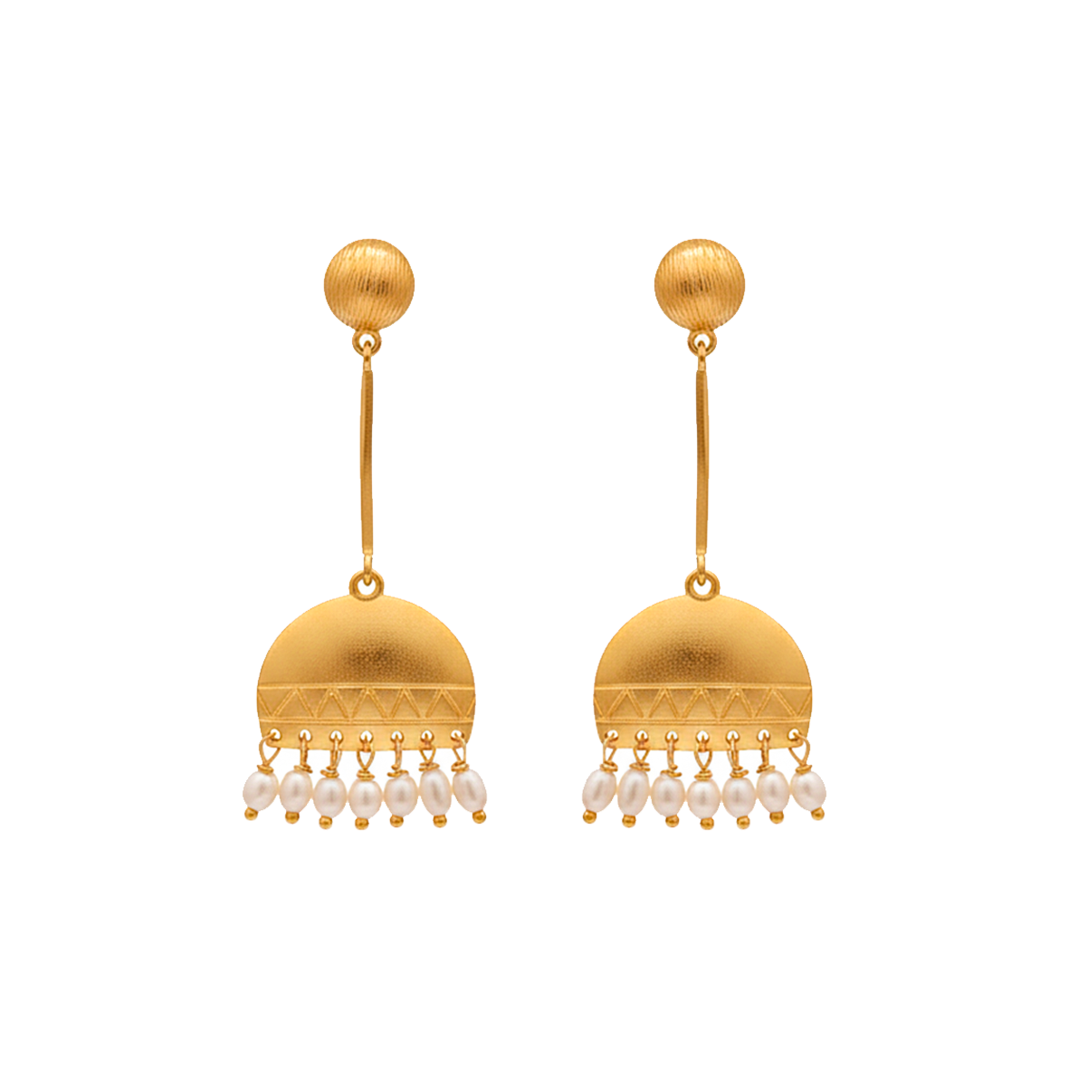 Half-Round Pearl Drop Earrings | 24K Gold Plated with 925 Silver Posts | Elegant Lightweight Design (5.7cm, 7.6g)