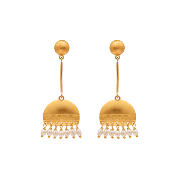 Half-Round Pearl Drop Earrings | 24K Gold Plated with 925 Silver Posts | Elegant Lightweight Design (5.7cm, 7.6g)