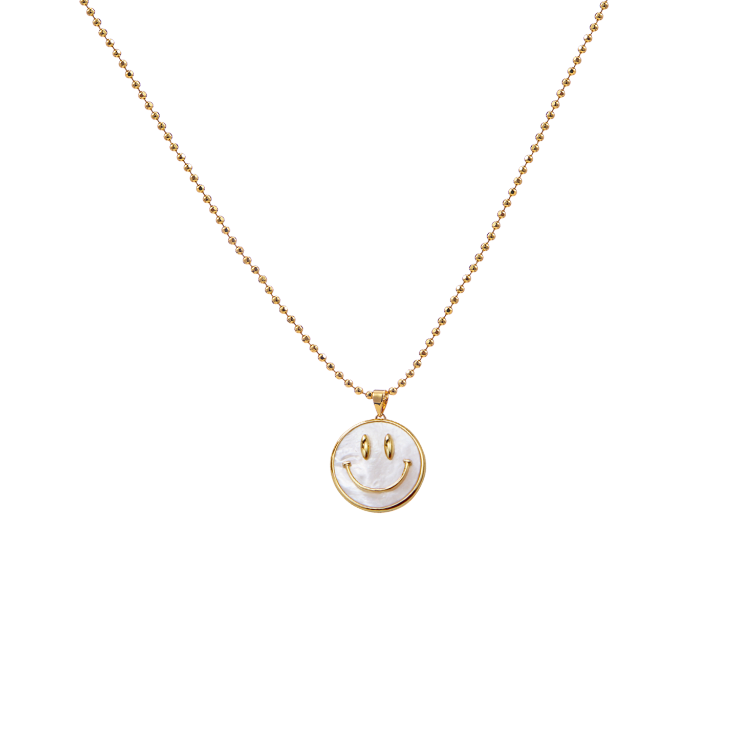 24K Gold Smile Pendant Necklace | Mother-of-Pearl Charm | Adjustable 41cm Chain | Positivity Jewelry
