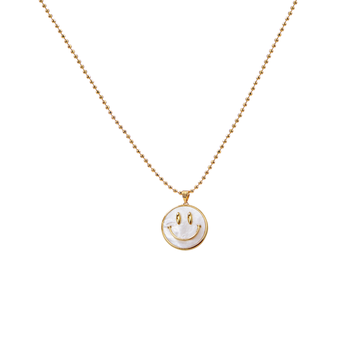 24K Gold Smile Pendant Necklace | Mother-of-Pearl Charm | Adjustable 41cm Chain | Positivity Jewelry