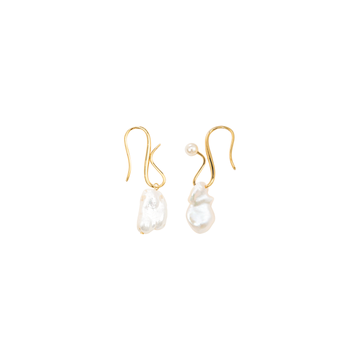 Baroque Pearl Earrings | 24K Gold Plated Brass | Unique Curved Hook Design
