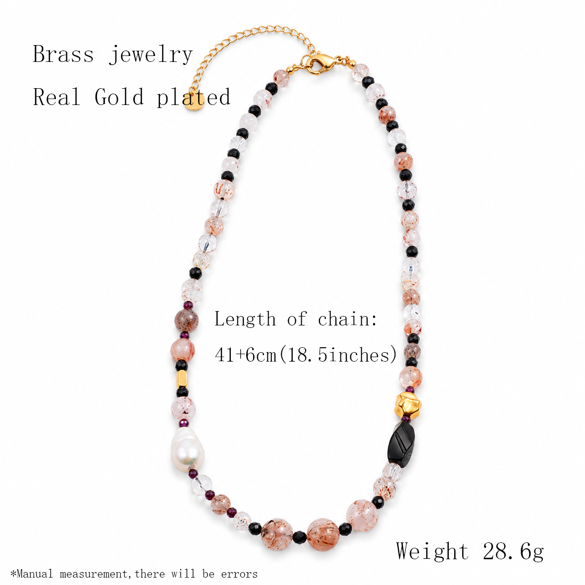 SKU 260854 necklace size and material guide: 41 cm plus 6 cm extension, 28.6 g, brass jewelry with real gold plating