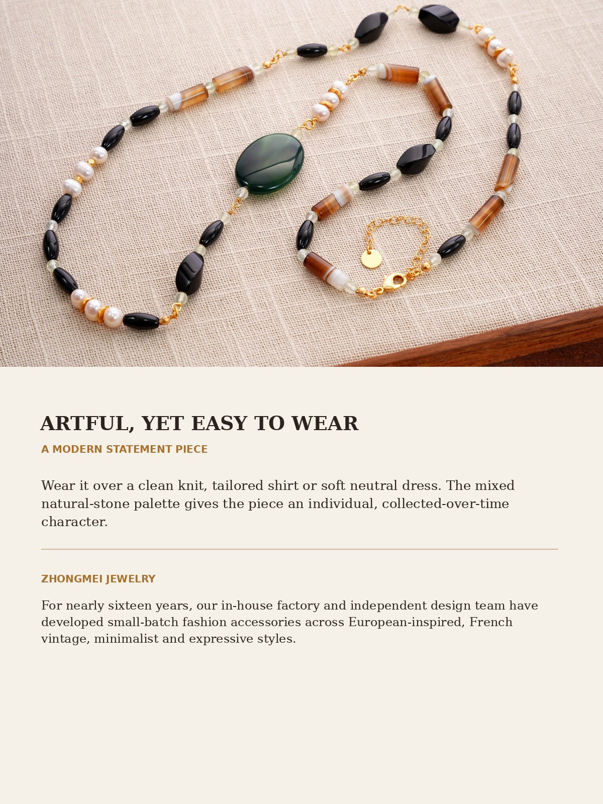 Verdant necklace styling and Zhongmei jewelry brand story