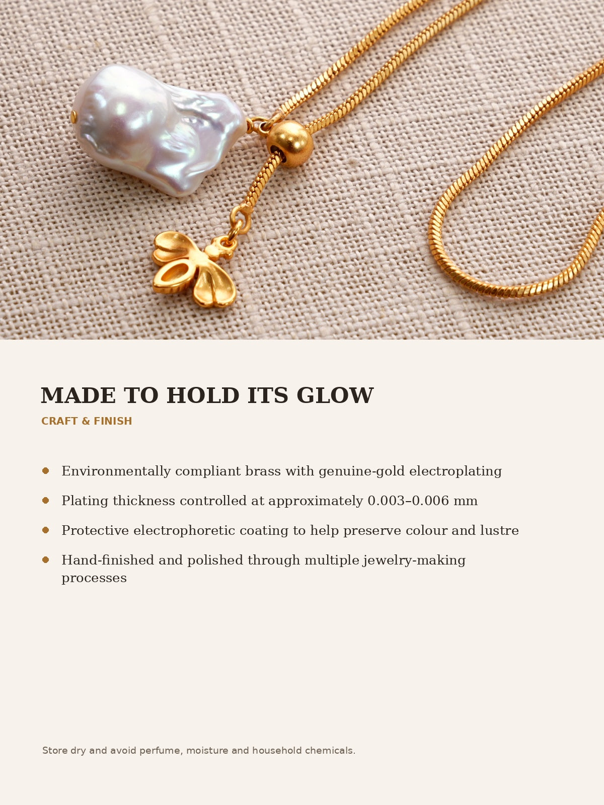 Miel necklace gold plating craft and finish details