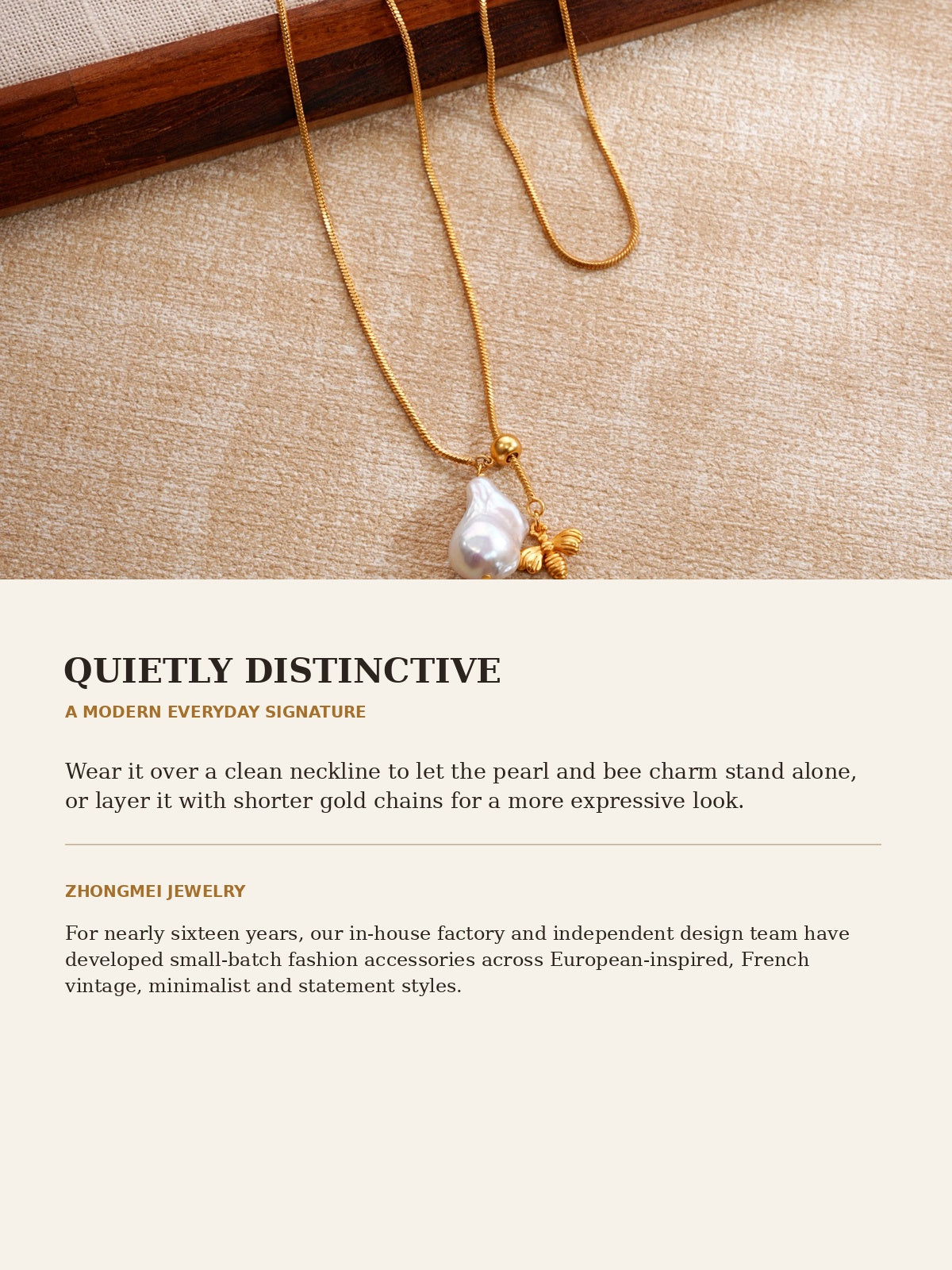 Miel necklace styling and Zhongmei Jewelry brand story