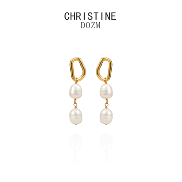 CHRISTINE DOZM Baroque Pearl Statement Earrings | Irregular Pearl Drop | 24K Gold Plated | Niche Collection