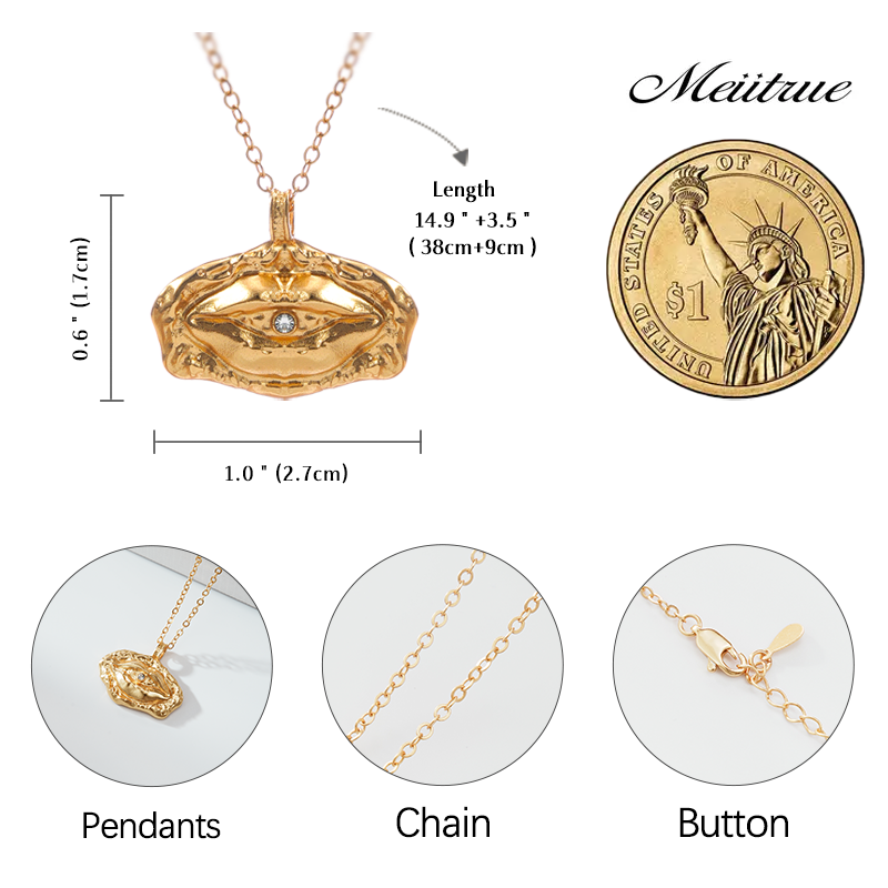 Mystic Gaze Diamond Eye Pendant Necklace | 24K Gold-Plated Brass | Adjustable 38cm+9cm Chain