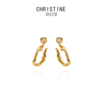 CHRISTINE DOZM | Geometric Double Hoop Pearl & Crystal Drop Earrings | 24K Gold Plated | Timeless Elegance