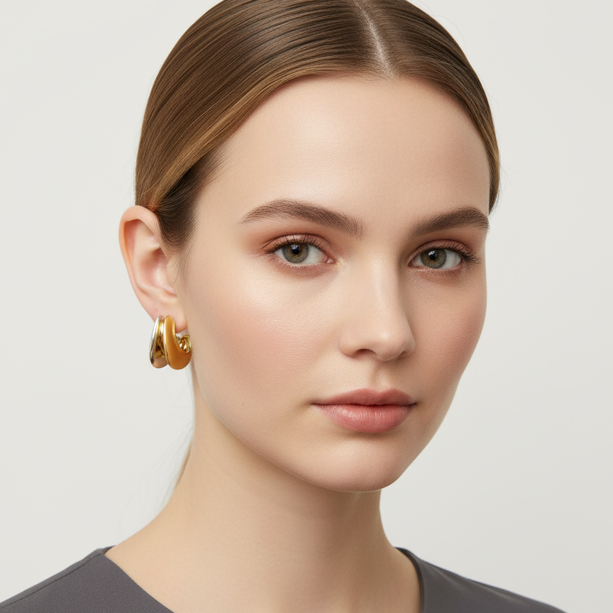 Half-Round Pearl Drop Earrings | 24K Gold Plated with 925 Silver Posts | Elegant Lightweight Design (5.7cm, 7.6g)