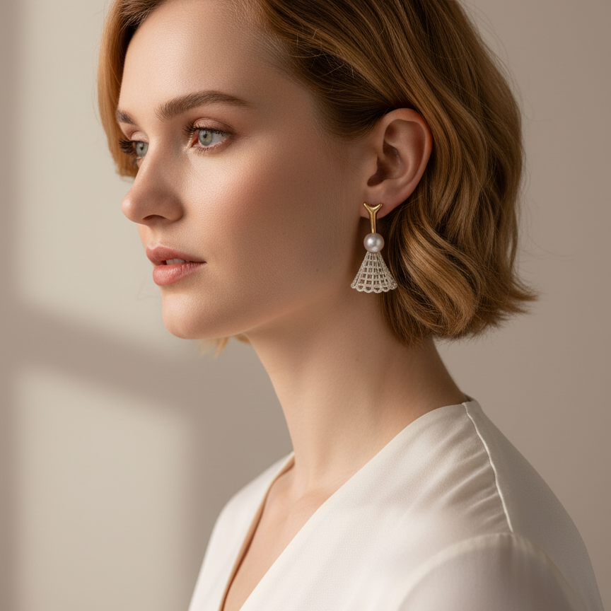 Pearl Floral Earrings | DOZM Jewelry – 3D Floating Pearl Blossom Design (24mm, 9.5g)