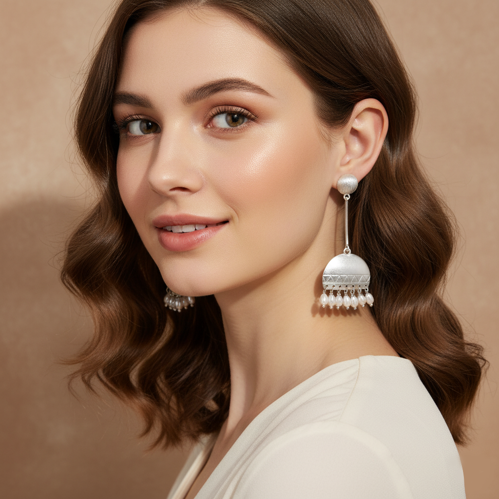 Half-Round Pearl Drop Earrings | 24K Gold Plated with 925 Silver Posts | Elegant Lightweight Design (5.7cm, 7.6g)