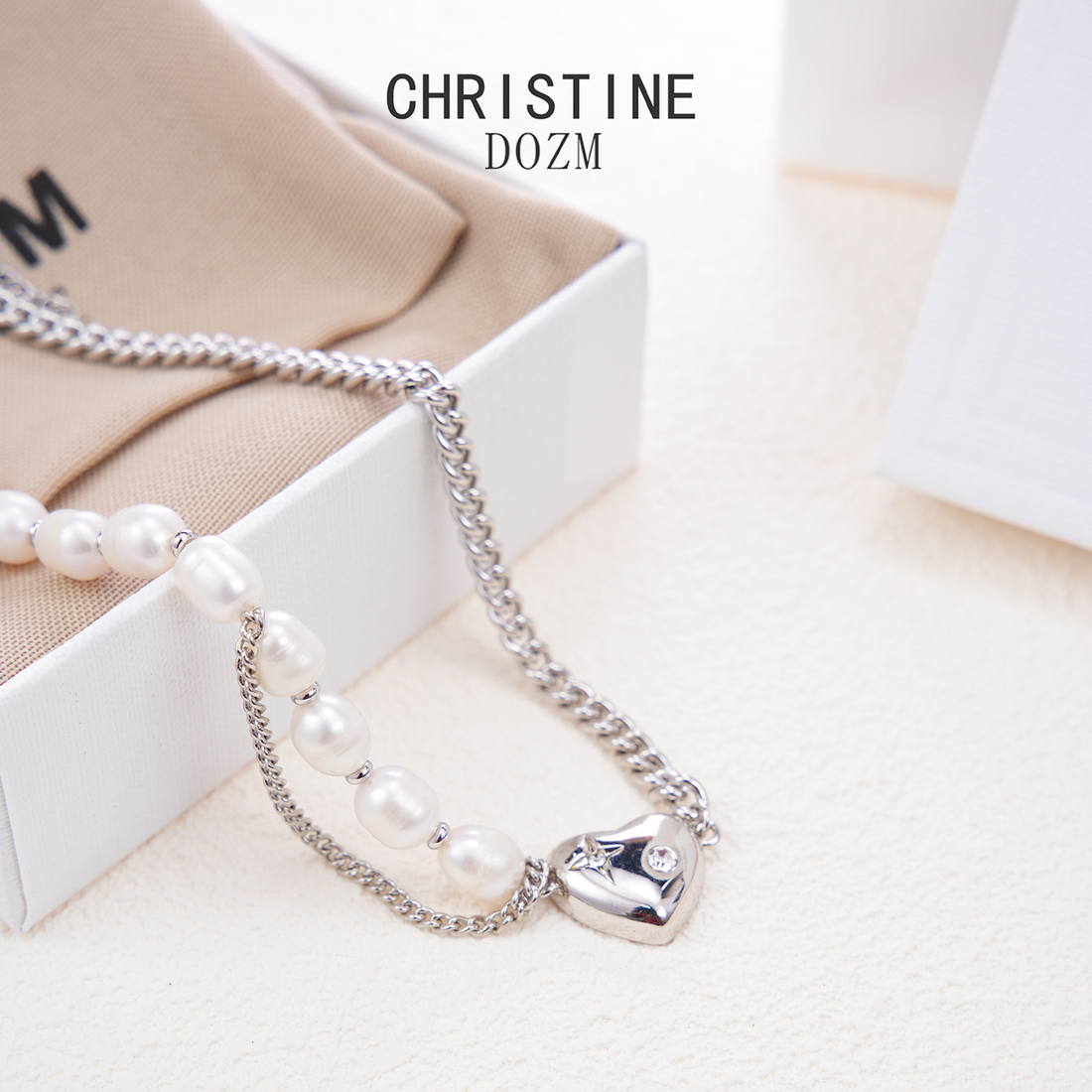 Interlocking Heart Pearl Necklace | 24K Silver-Plated Brass | Eternal Love Symbolism