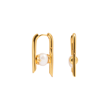U-Shaped 24K Gold-Plated Brass Earrings with Natural Freshwater Pearl