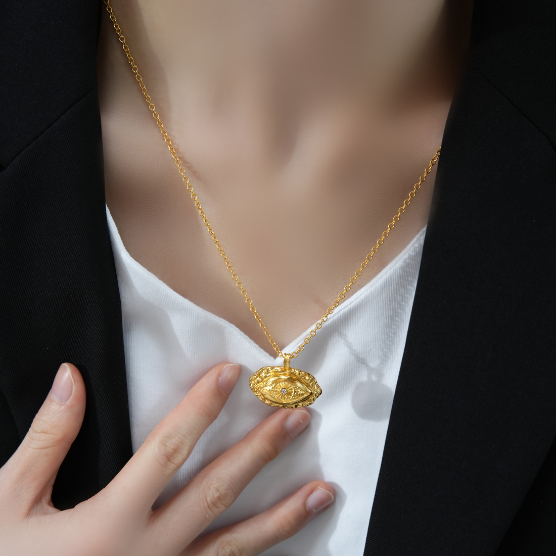 24K Gold-Plated Devil's Eye Necklace | 3D Relief Mystical Amulet | 18.5" Luxury Statement Piece (6.7g)