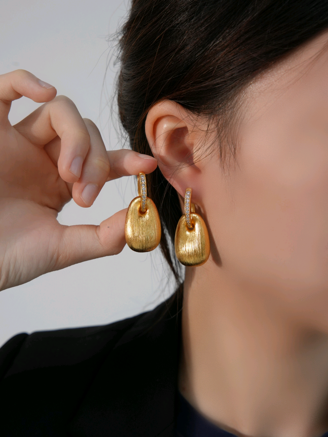 Luxe Brushed Diamond Stud Earrings | 24K Gold-Plated Hypoallergenic Elegance | 1.54" Length (9.9g)