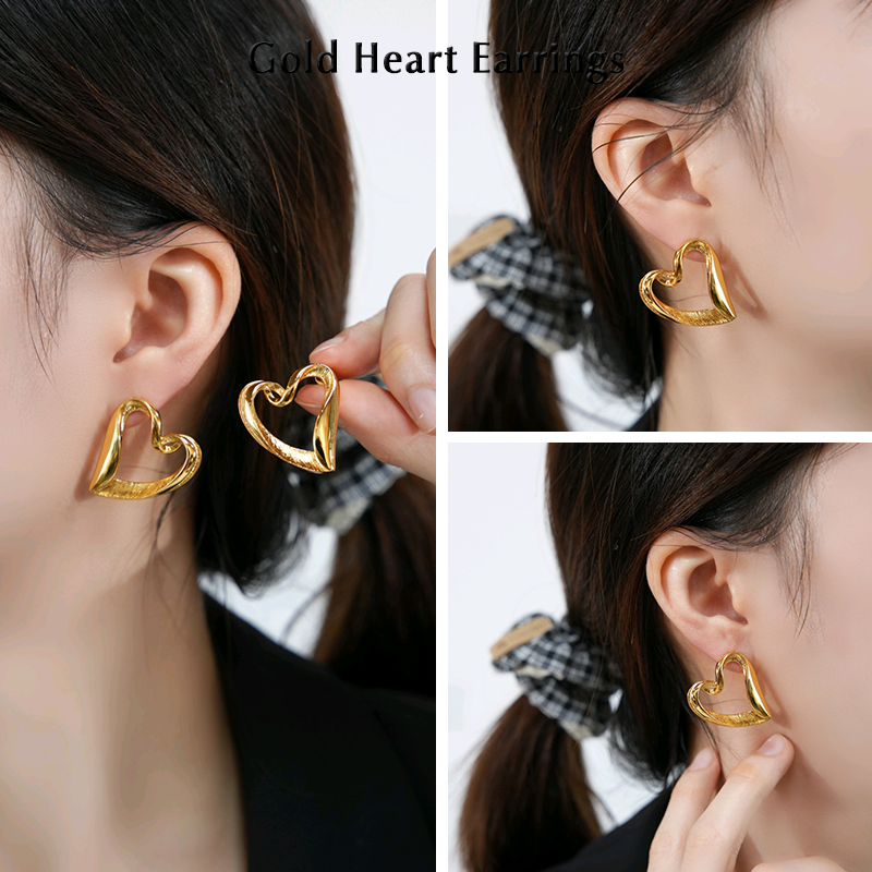 Timeless Heart Drop Earrings | 24K Gold-Plated Brass | Hypoallergenic Elegance (1.1 inch, 11.7g)