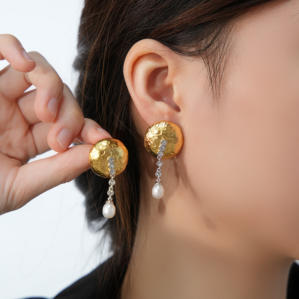 DOZM Eternal Circle Diamond Drop Earrings | 24K Gold-Plated Geometric Elegance