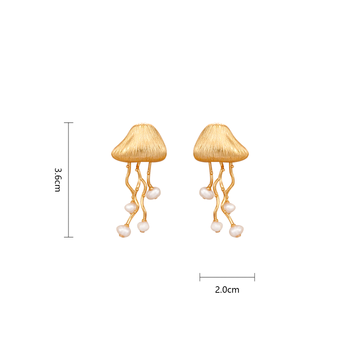 Jellyfish Pearl Brushed Metal Earrings | Dual-Tone 24K Gold & Silver | Oceanic Motion Artisan Craft (3.6cm)