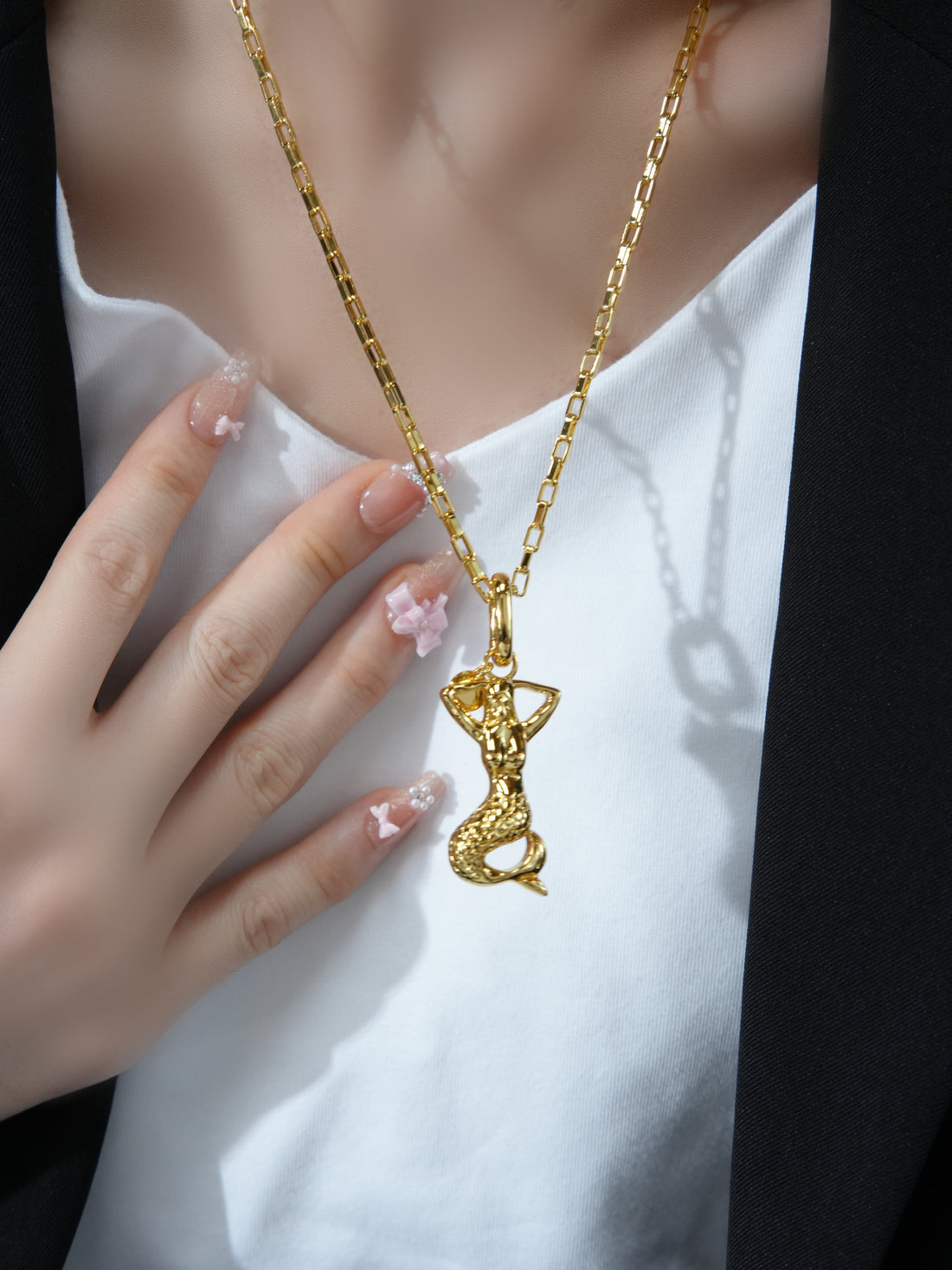 24K Gold Mermaid Pendant Necklace | Ocean-Inspired Jewelry | Adjustable 47cm Chain | Artisan Crafted
