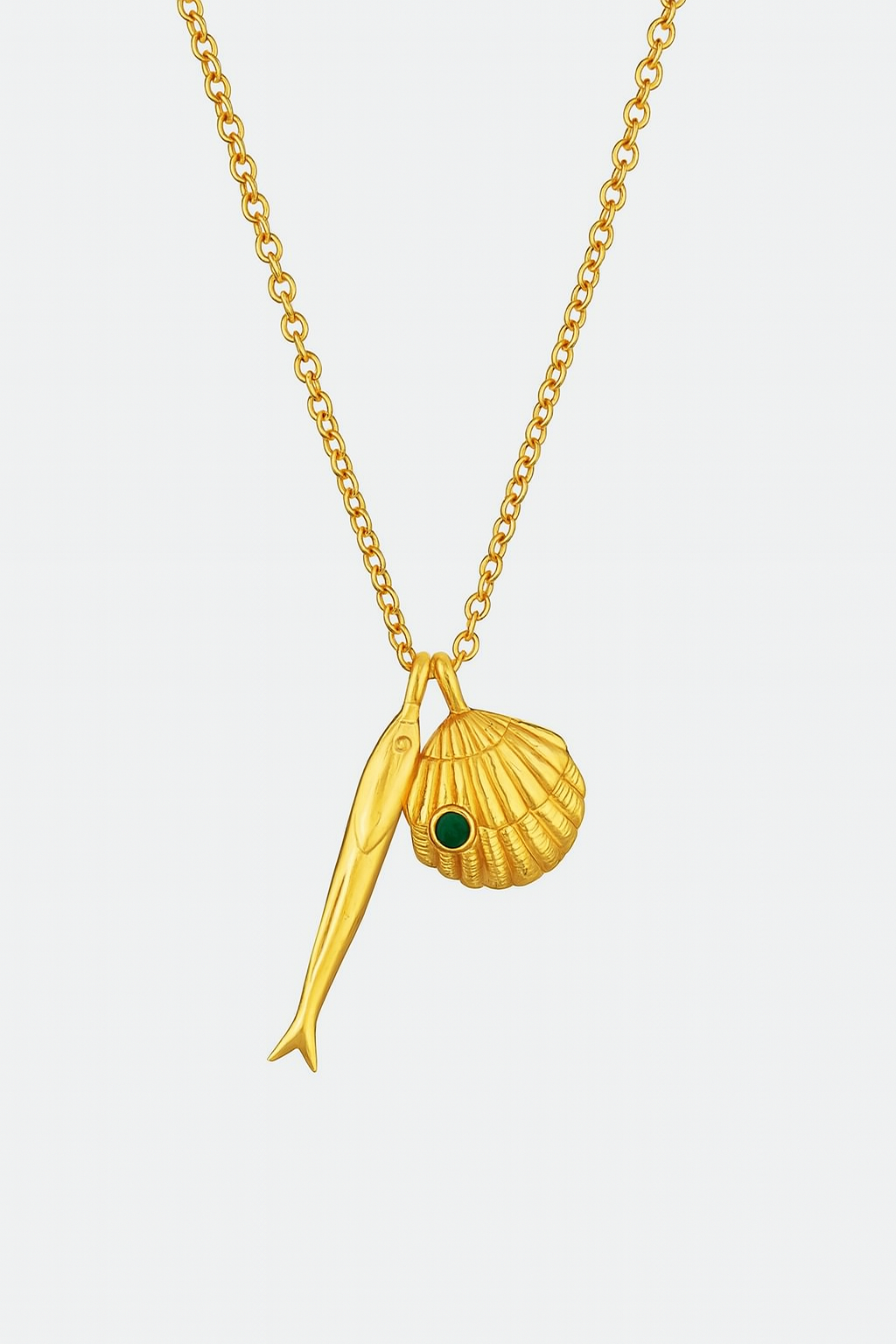 Necklace, pendant, fashionable necklace, 24K gold electroplating, vacation style Golden Long Fish Shell Blue Bead Single Chain