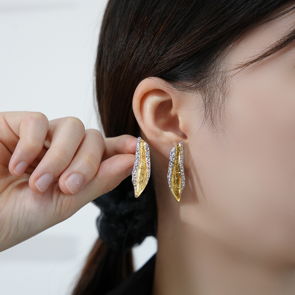 24K Gold Bamboo & Leaf Earrings | Asian-Inspired Minimalism | Lightweight 5.8g | Cultural Symbolism