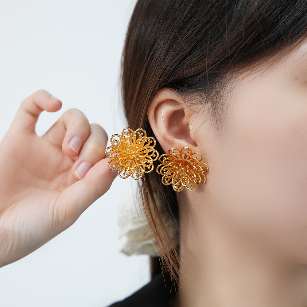 Moonlight-Inspired Floral Earrings | 24K Gold/Silver Plated Brass | Elegant Drop Design | Lightweight Statement Jewelry