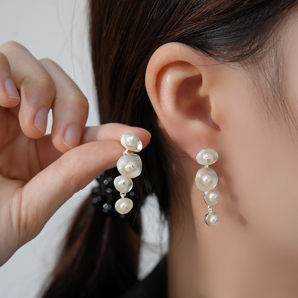 Pea Pearl Drop Earrings | Dual-Tone 24K Gold & Silver | Versatile Everyday Elegance
