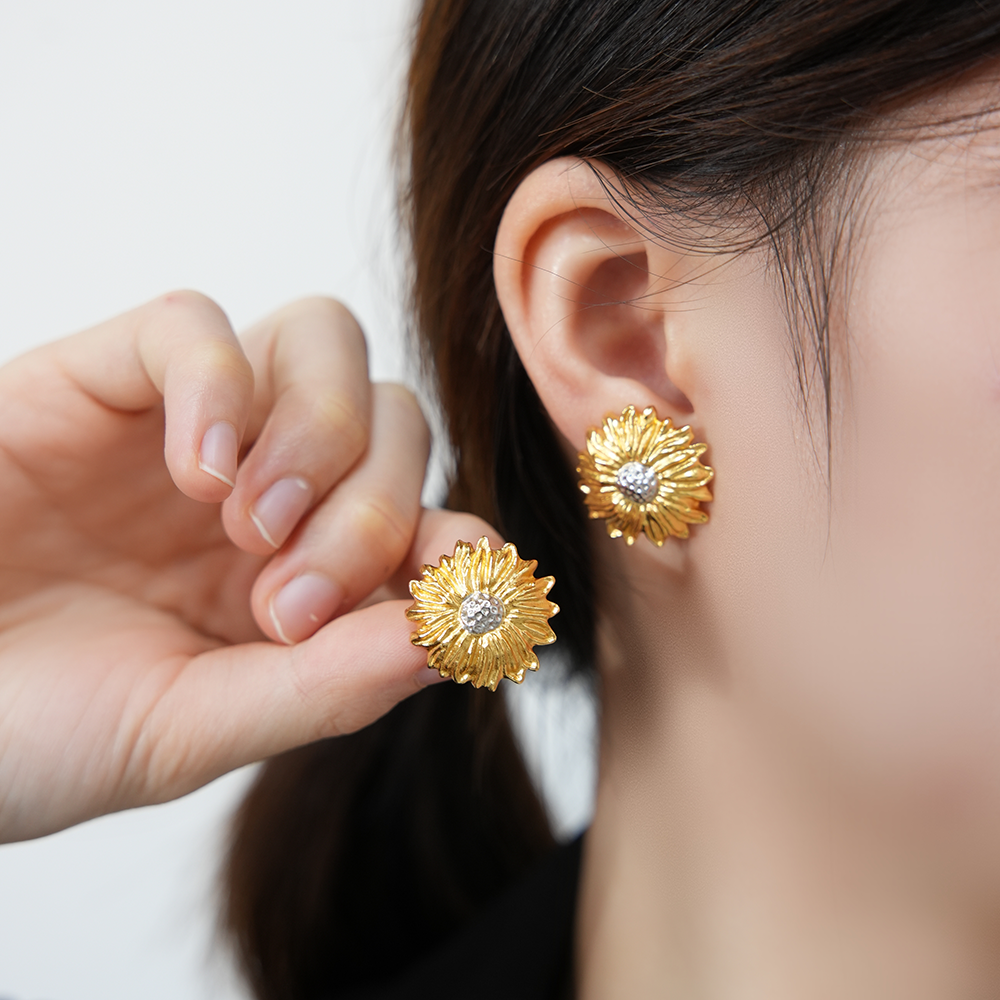 Floral Poetry Earrings | Dual-Tone 24K Gold & Silver | Van Gogh-Inspired Daisies & Sunflowers