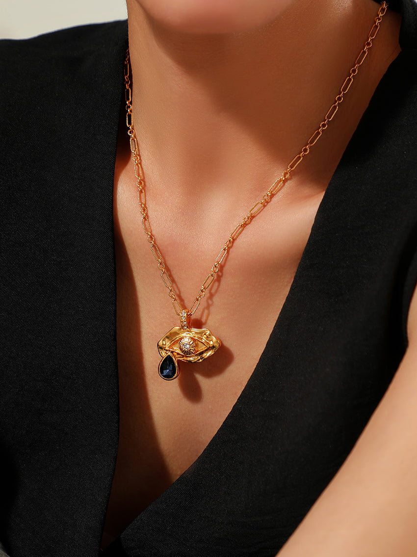 Gold and Silver Eye Pendant Necklace for Women – Teardrop Charm Layered Chain Jewelry – Dainty Statement Necklace for Protection & Fashion