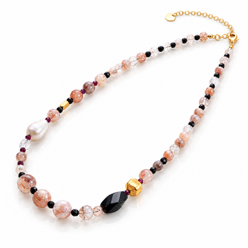 Aveline Natural Crystal & Baroque Pearl Necklace | Gold-Plated Brass