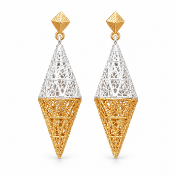 “Apex Duet Two-Tone Filigree Drop Earrings – Sculptural Gold & Silver”