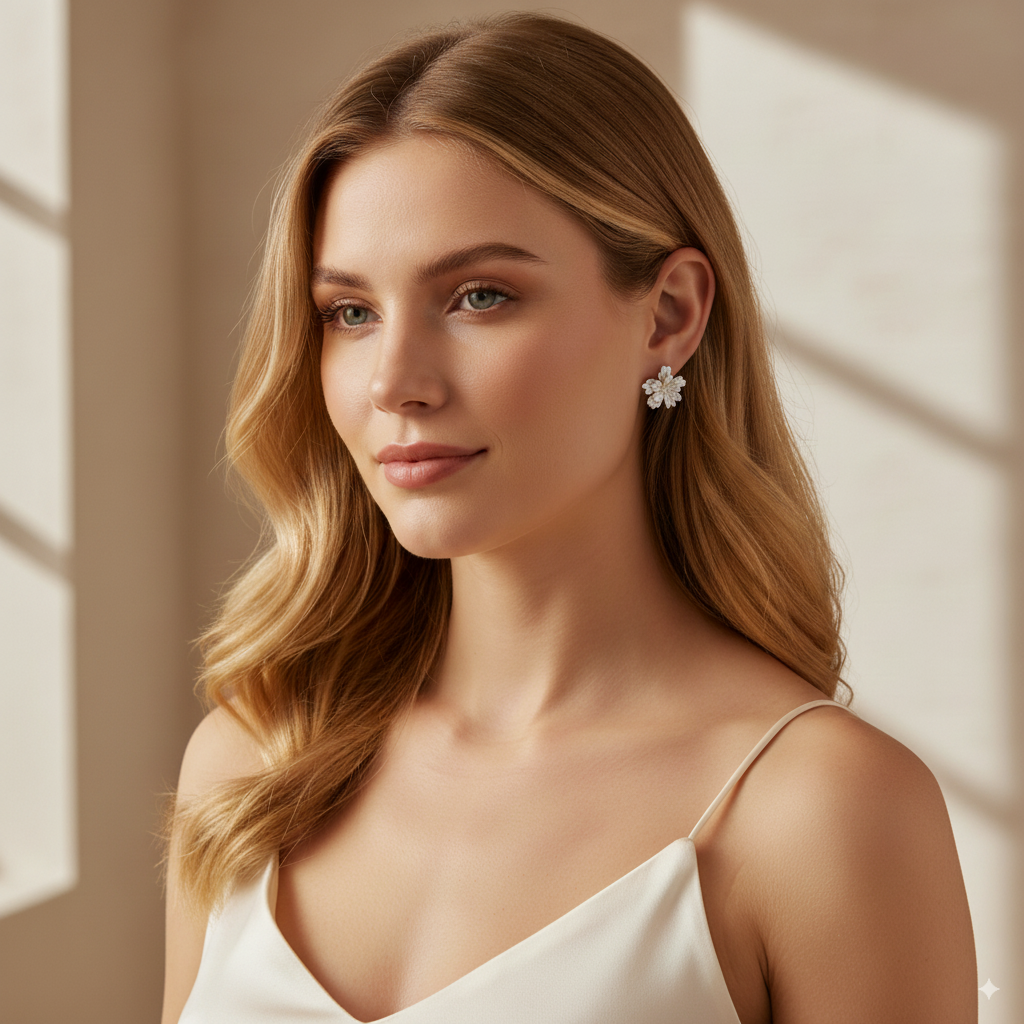 Floral Statement Earrings | 24K Gold-Plated Artisan Blossom Design | Hypoallergenic 925 Silver Posts (2.6cm)