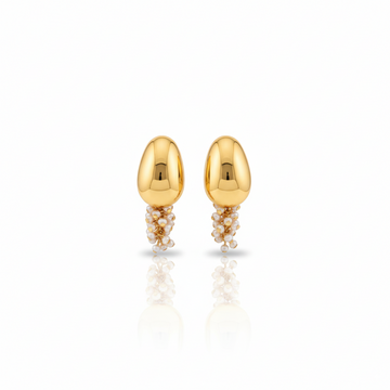 DOZM Pearl Water Drop Tassel Earrings | 24K Gold-Plated Brass with 925 Silver Posts | Bohemian Elegance (3.7cm Drop, 10.4g)