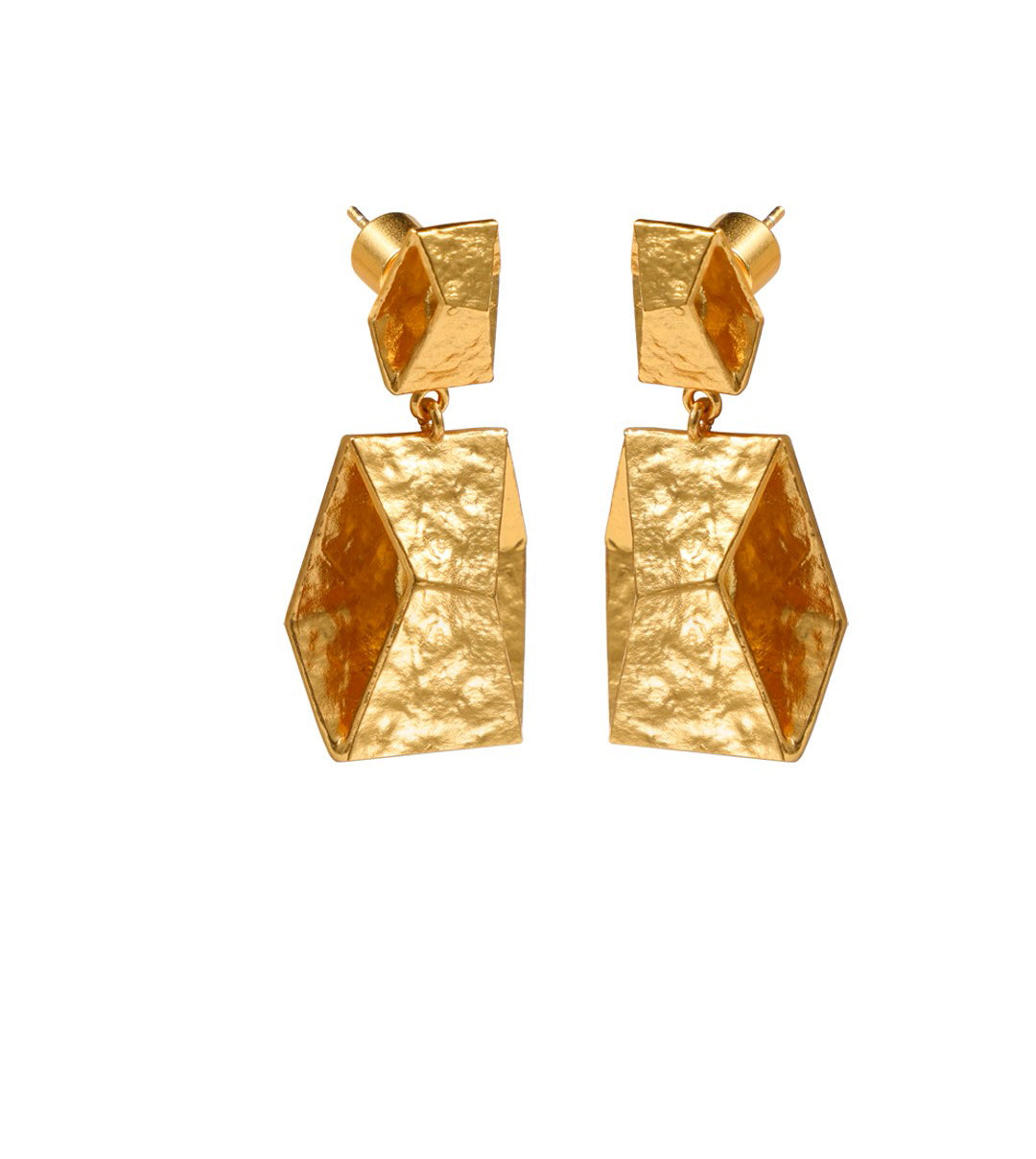 Geometric Gold Statement Earrings for Women – Modern Textured Drop Earrings – Bold 3D Design Jewelry for Parties, Events, and Gifting