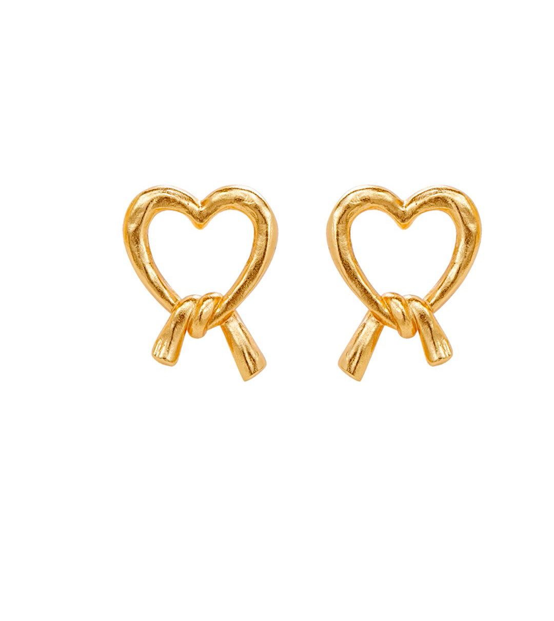 Gold Heart Knot Stud Earrings for Women – Cute Minimalist Love Knot Earrings – Romantic Jewelry for Everyday Wear or Gifting
