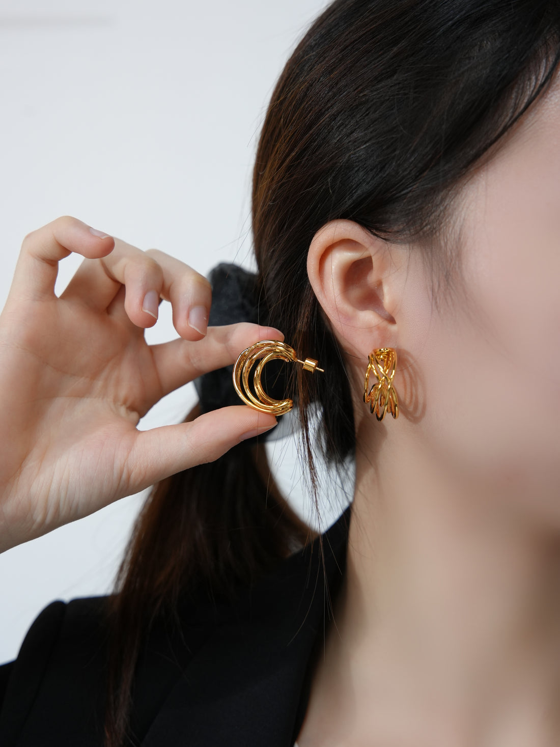 Double Color Hollow Hoop Earrings | 24K Gold Plated Brass | Pearl Accent | Luxury Minimalist Earrings