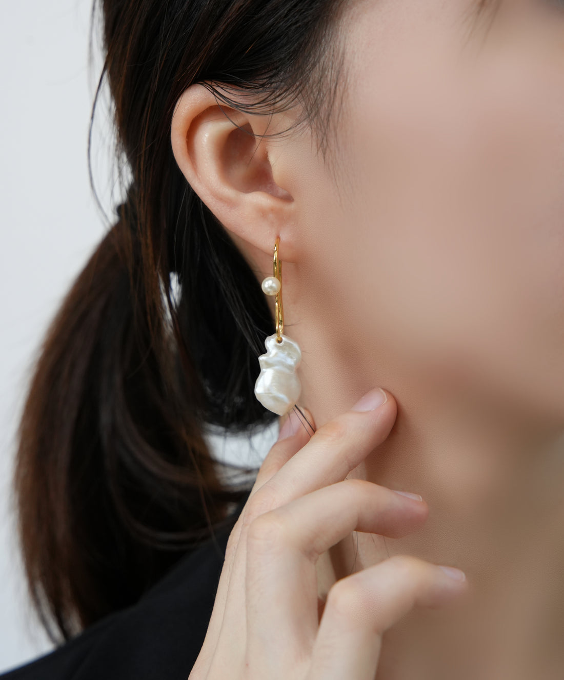 Baroque Pearl Earrings | 24K Gold Plated Brass | Unique Curved Hook Design